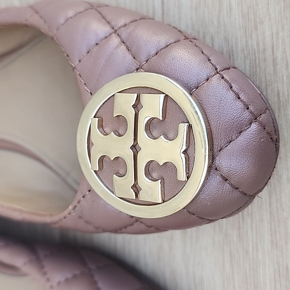 Tory Burch Tan Tory Benton 2 Quilted Ballet Flats in Nappa Leather Size 7.5 - Picture 5 of 13